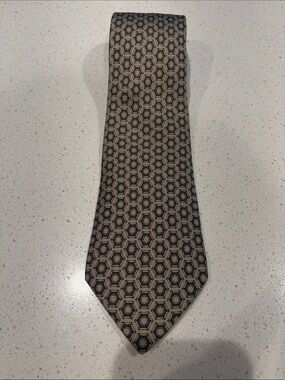 Hermes - Geometric Pattern Olive and Navy Men's Tie